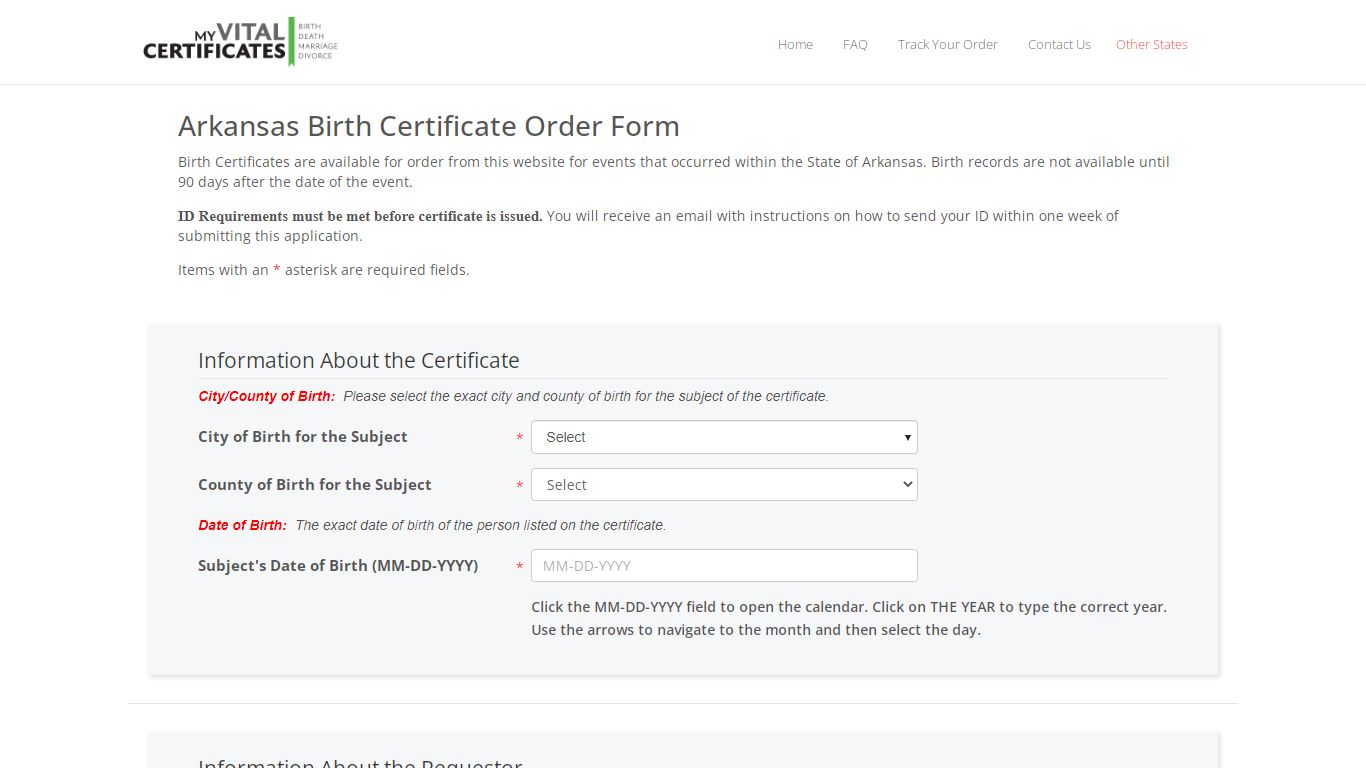 Order Arkansas Birth Certificate | MyVitalCertificates.org